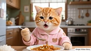 Рыжий котёнок роняет мороженое, а мама-кошка готовит фруктовое мороженое для поднятия на