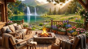 Уютная Веранда у Водопада! Костер, Спокойное Пение Птиц и Расслабляющие Звуки Природы для Медитации
