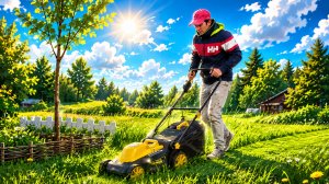 КОШУ ТРАВУ НА УЧАСТКЕ 🌱 ПЕРВАЯ СТРИЖКА ГАЗОНА
