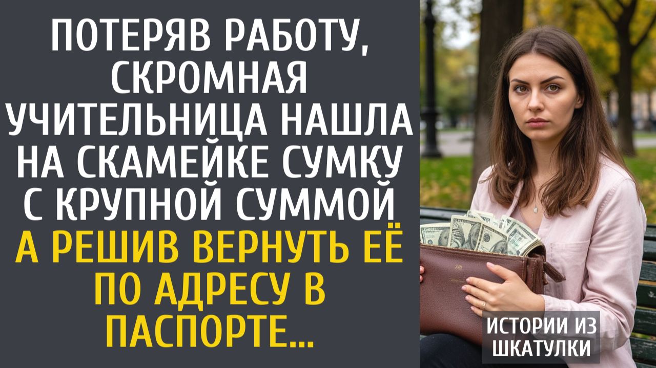 Истории из жизни: Потеряв работу, скромная учительница нашла на скамейке сумку с крупной суммой…