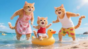 Папа-кот и мама-кошка взяли Джинджер на свой первый пикник на пляже 🌊🧺🐾 # Смешные видео о кошках