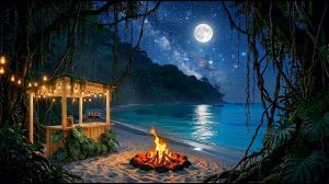 Deep Sleep Relaxing Music  Ocean Waves & Campfire  Night Ambience for Stress Relief