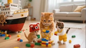 Маленькие капитаны, большие мечты! 🐱 Вместе строим гигантский корабль LEGO 🚢✨ # Оригин