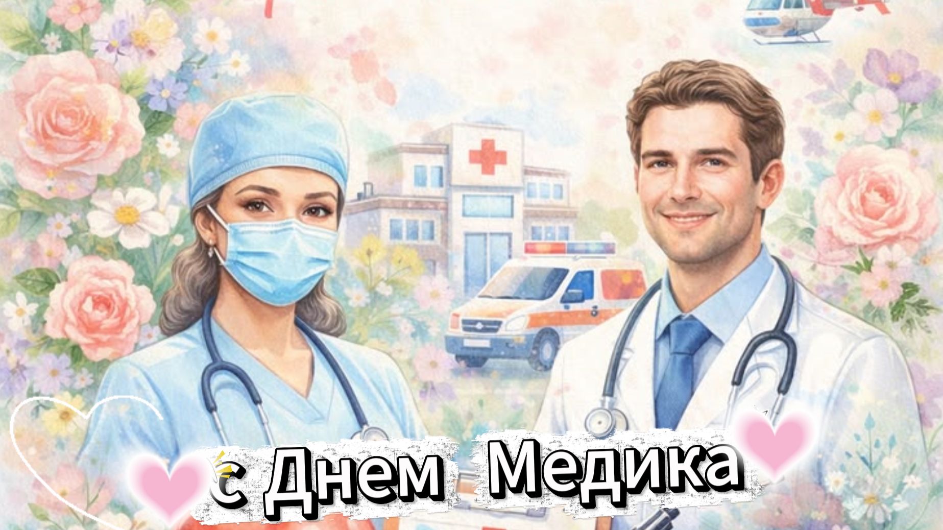 С днем медика – красивая музыкальная открытка с поздравлением. Душевные слова