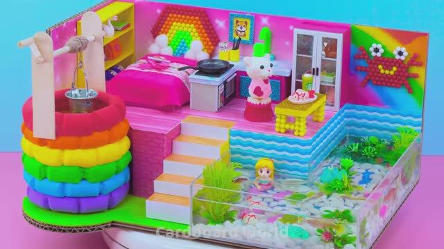 DIY Радужный домик Единорога из картона 🌈 Комнаты, колодец и яркая лестница