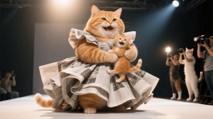Рыжий котенок продемонстрировал навыки дизайна одежды, а мама-кошка стала невольной моделью 😹✨