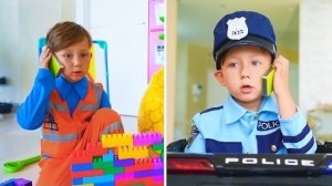 Сеня помогает машинкам! Играет в Строителя и Полицейского.