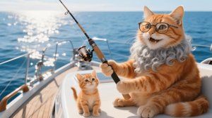 Мама-кошка взяла рыжего котенка в гости к дедушке-коту — день ловли кальмаров и пиршества у моря 🐱⚓