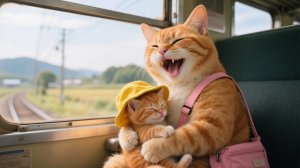 Мама-кошка взяла рыжего котенка на прогулку — купание в горячих источниках и уличные прогулки 🐱