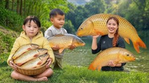 Ловлю рыбу в реке с Бхе и Нхи. Копчение рыбы и торговля на местном рынке. Семья Дуонг. Вьетнам