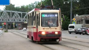 Трамвай Санкт-Петербурга 71-134К (ЛМ-99К) №3320 маршрут 20 на остановке «Станция метро Лесная»