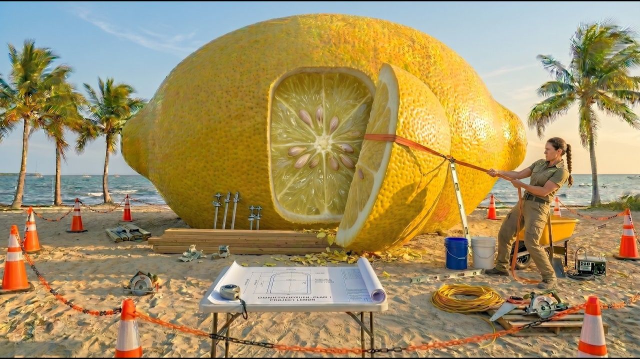 Превращаем гигантский лимон в роскошный пляжный домик🍋 Дизайн. Фильм 🎬о стройке 🏡 роскошного дома