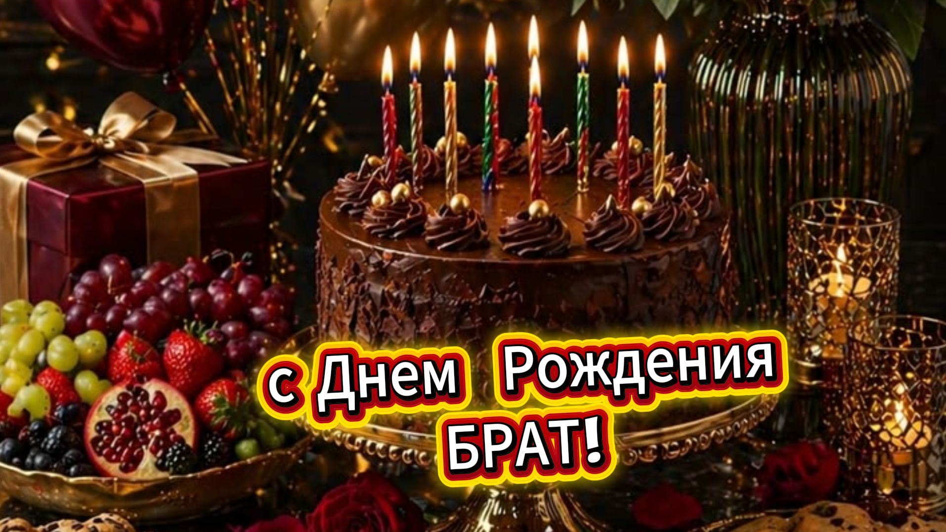 С днем рождения брат от сестры – красивая музыкальная открытка с пожеланиями