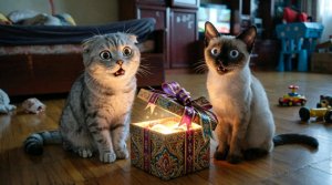 котята получают подарки и распаковывают их