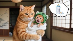 Мама-кошка усыновила брошенного на улице котенка в тигровой шапке 🐾🥹🏠