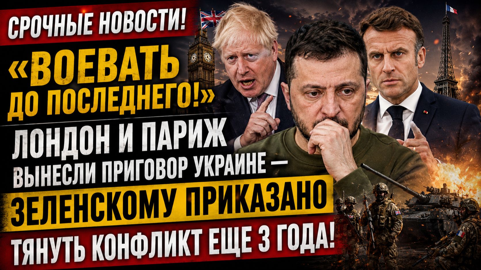 «ВОЕВАТЬ ДО ПОСЛЕДНЕГО!»: Лондон и Париж вынесли приговор Украине — Зеленскому приказано вовевать!