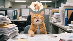 Мама-кошка занята в офисе — к счастью, рыжий котёнок позаботился о доме 🐱💼