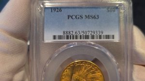 10 долларов 1926 в слабе PCGS MS63