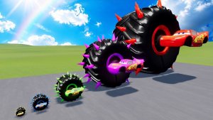 МАШИНКИ МУЛЬТИКИ ТАЧКИ Маквин против Поезда в BeamNG.drive: Большое и Маленькое Колесо с Шипами 🏎️