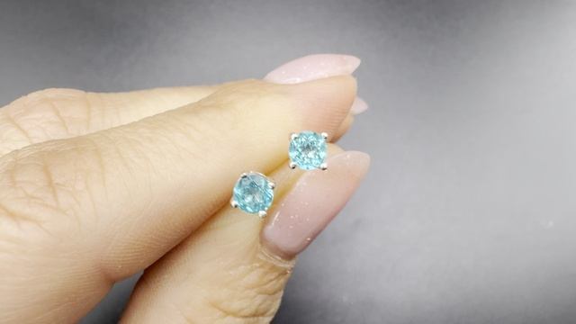 СЕР010 Пусеты с топазом параиба серебро925 род. покрытие размер 3.5мм
