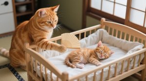 Рыжий котенок самый счастливый, потому что мама-кошка всегда хорошо о нем заботится 💖