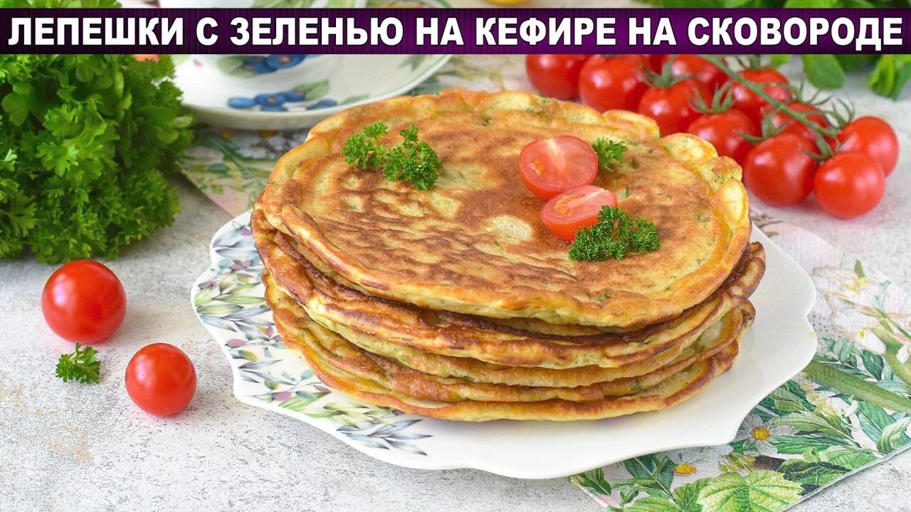 Лепешки с зеленью на кефире на сковороде быстро и без хлопот смотреть онлайн