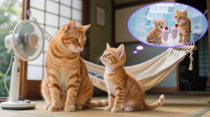 Рыжий котенок не переносит летней жары, мама-кошка строит крутой ледяной домик! ❄️☀️