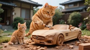Котенок теряет машину😢… Мама-кошка создает волшебную деревянную машину! ✨🚗