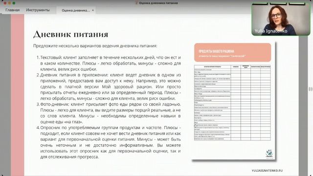 Виды дневника питания