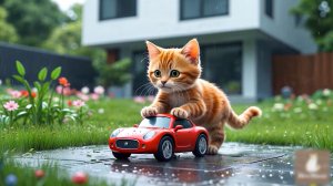 😹Маленький милый котёночек катается под дождё1м на машинке🔥