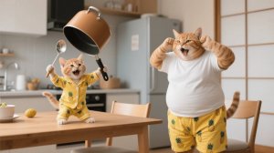 Пока мама-кошка отсутствует, рыжий котенок и папа-кот учатся, что работа по дому непростая 🐱🏡