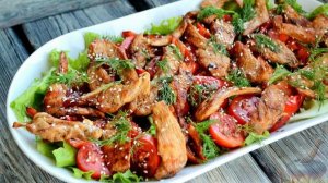 САЛАТ С КУРИЦЕЙ, СЛАДКИМ ПЕРЦЕМ И ПОМИДОРАМИ