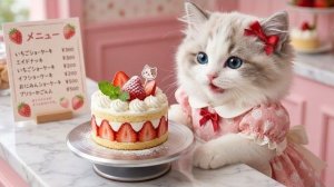 Котёнок Мими в магазине клубничных тортов 🍓🎂 | Милый котёнок готовит маленький бисквитный тортик