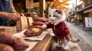 Осенний день сладкого картофеля с котёнком породы рэгдолл Мими | Милый котёнок готовит уютную