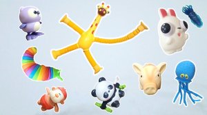 Названия животных для детей | Обучение с помощью игрушек на снегу: жираф, сова, свинья, обезьяна