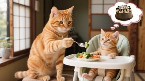 Рыжий котёнок отказывается есть овощи — мама-кошка превращает овощи в праздничный торт🎂🐱