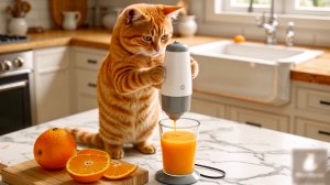 😹Милый котяка делает вкусный апельсиновый сок🔥