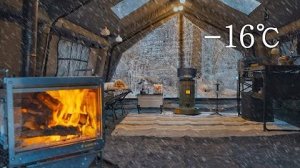 -16℃ Поход в снежный кемпинг с моей собакой. Дровяная печь ASMR | RYUCAMP