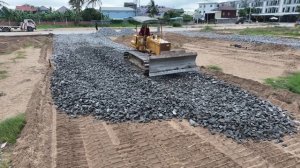 Extreme Teamwork! Dump Trucks Building a Stone Road Right Through a Deep Pond