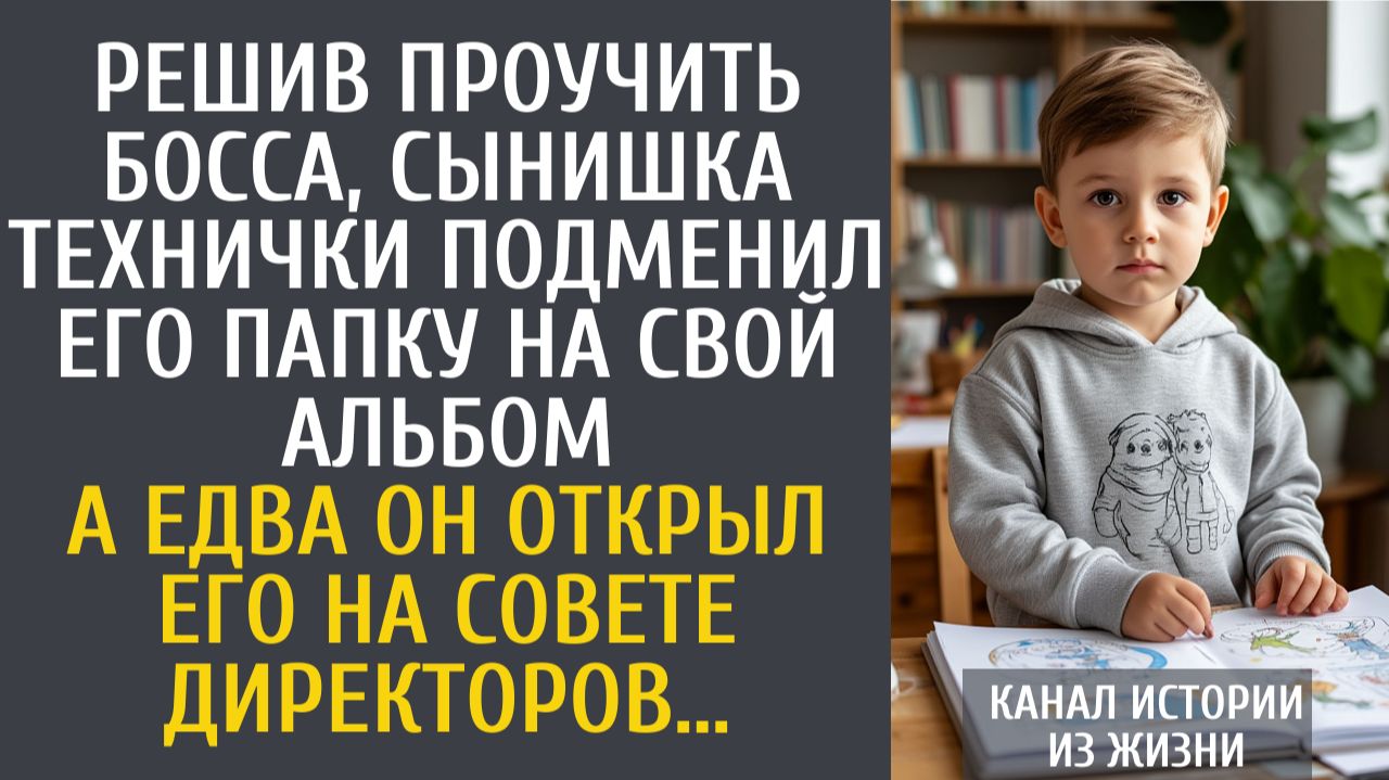Истории из жизни Решив проучить босса, сынишка технички подменил его папку на свой альбом…