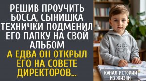 Истории из жизни Решив проучить босса, сынишка технички подменил его папку на свой альбом…