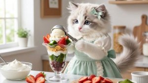 Кафе «Матча парфе» котёнка Мими | Милый котёнок готовит нежный парфе | Cute Kittens