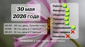 Гороскоп 30 мая 2026 года, лунный день