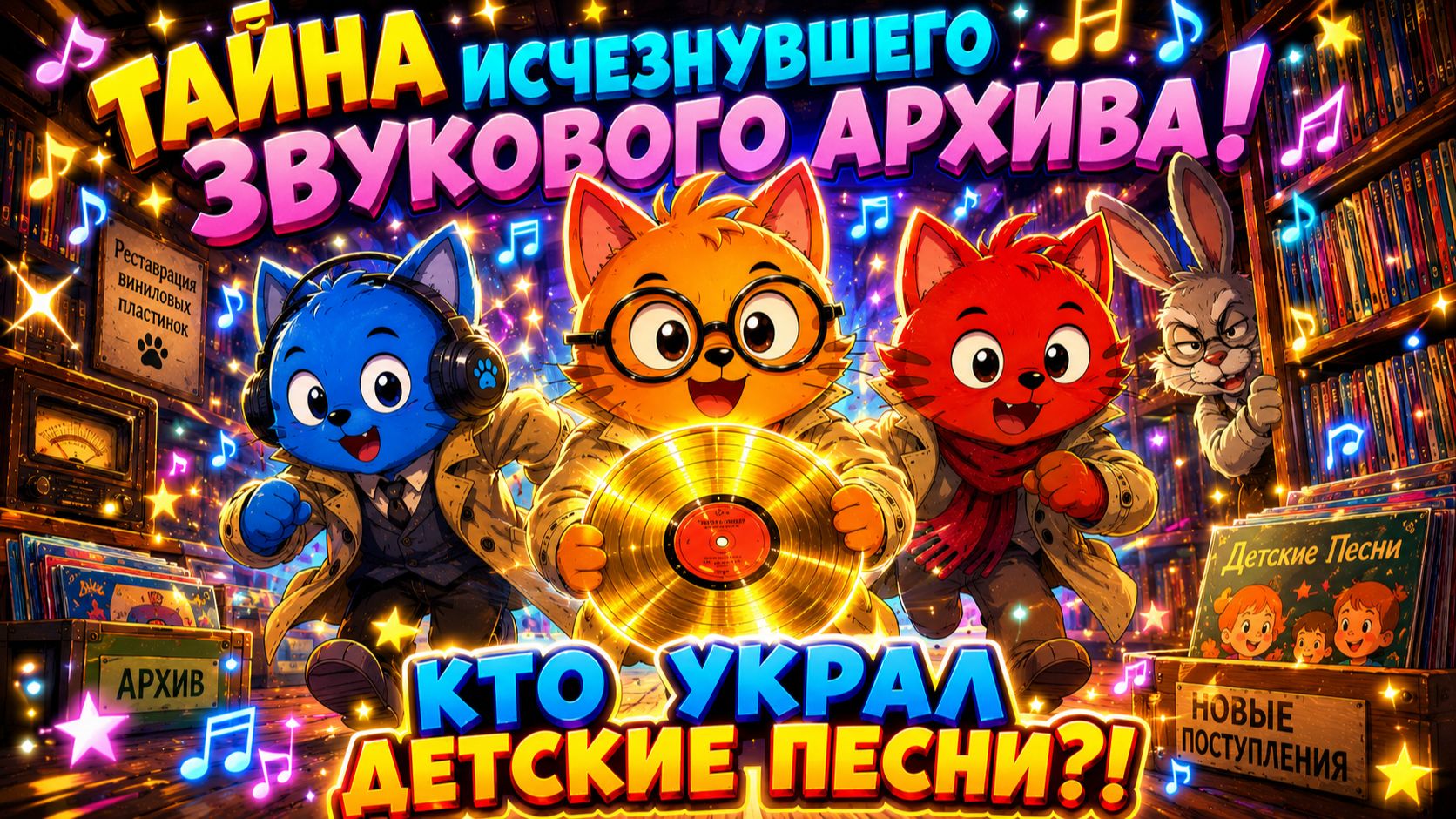 Мультики для детей.Яркие Мультики.Детские мультики. Коты-Детективы и Исчезнувшая Виниловая Пластинка