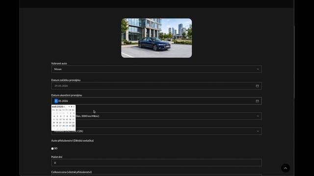 Сайт проката автомобилей на чешском языке с калькулятором и таблицами