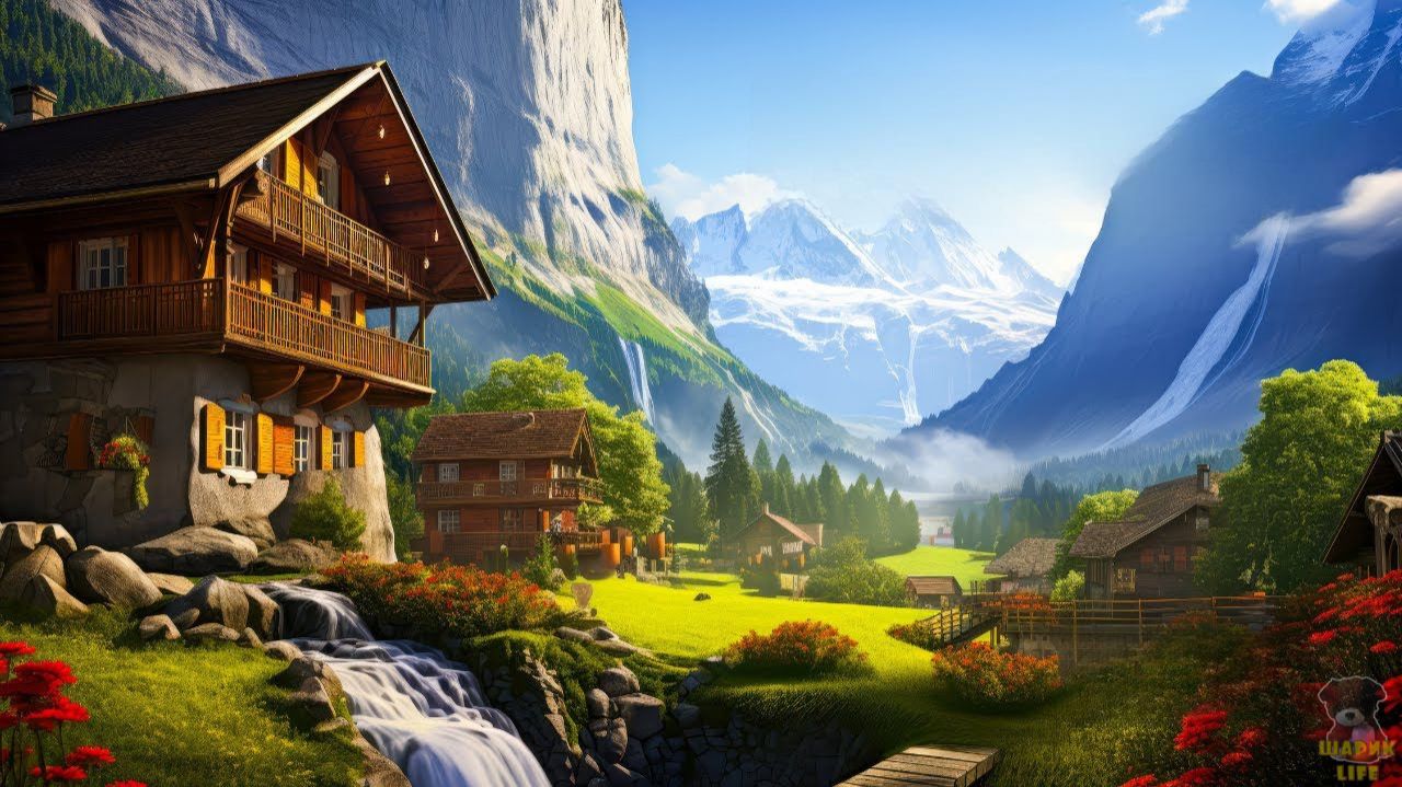 Райская природа Швейцарии 🇨🇭 дождливое утро в самых красивых швейцарских деревнях, смотреть онлайн смотреть онлайн