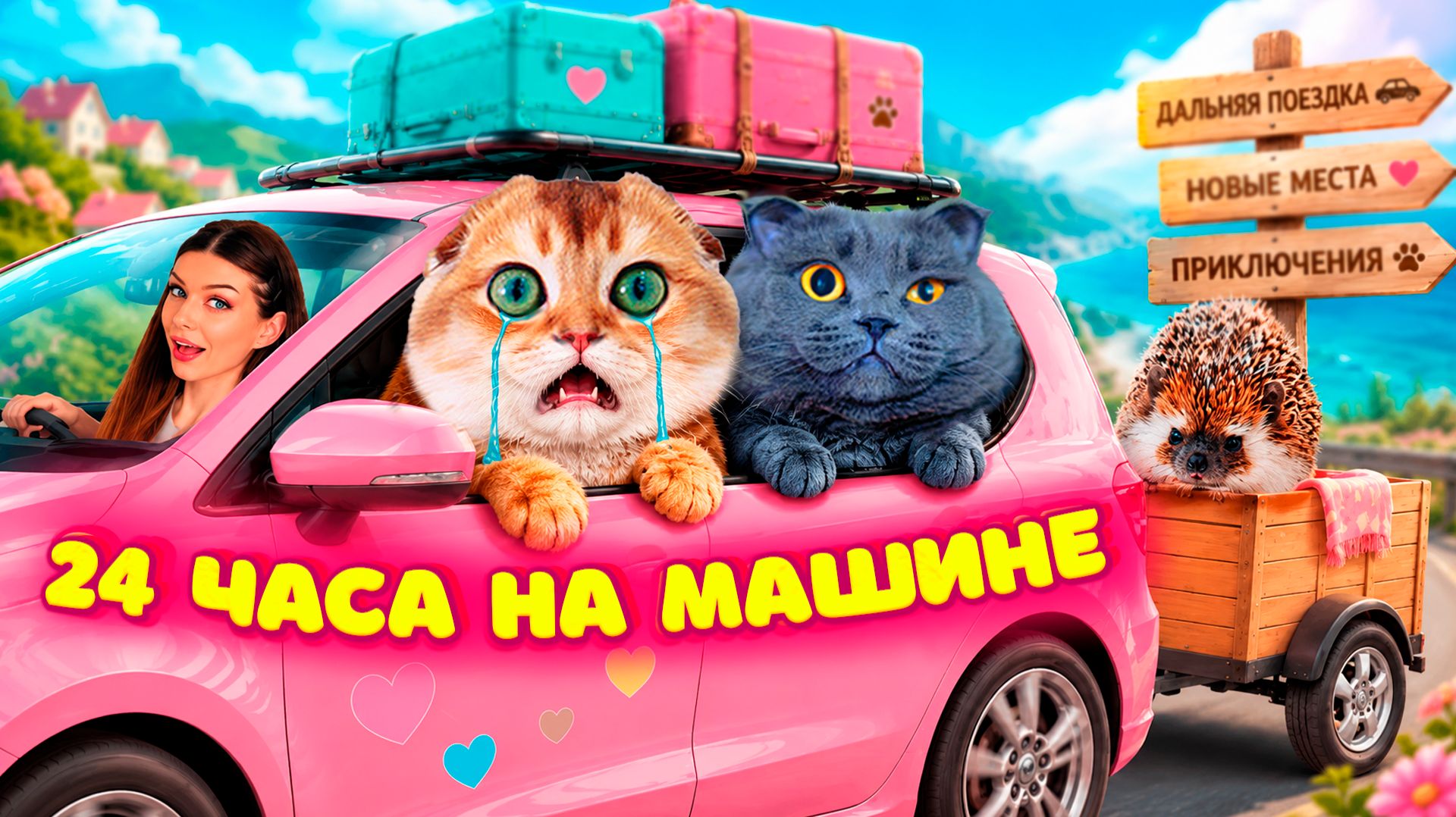 😿 ПЕРСИКУ СТАЛО ПЛОХО! 24 ЧАСА В МАШИНЕ с КОТИКАМИ и ЕЖИКОМ 🚗 | ВОЗВРАЩАЕМСЯ ДОМОЙ смотреть онлайн