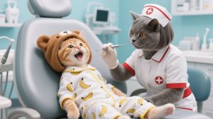 Рыжий котенок боится клиники, поэтому мама-кошка использует конфеты, чтобы убедить ее пройти обследо