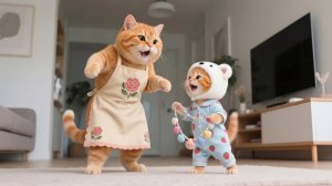 Рыжий котёнок делает ожерелье из ракушек и с радостью дарит его маме-кошке 🐾🐚🫧