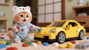Рыжий котенок скучает по папе-коту, папа-кот посылает котенку машинку Lego в подарок 🎁🚗